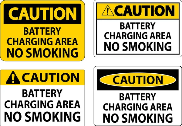Предупреждение Знак Аккумуляторная Батарея Зарядная Зона Курение Запрещено — стоковый вектор