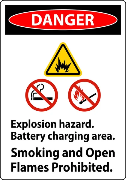 Perigo Sinal Explosão Perigo Área Carregamento Bateria Fumar Chamas Abertas —  Vetores de Stock