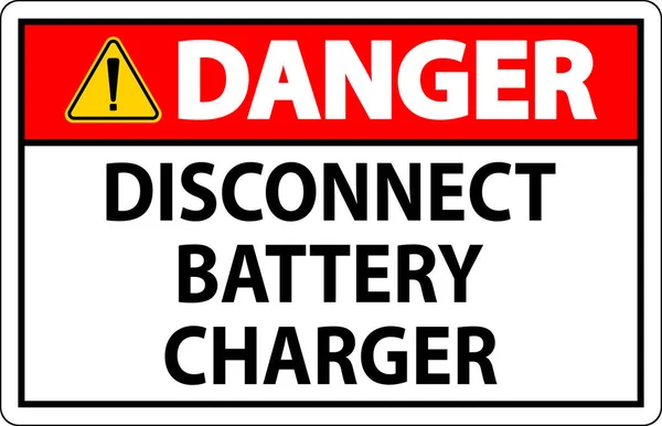 Danger Sign Disconnect Batterieladegerät Auf Weißem Hintergrund — Stockvektor