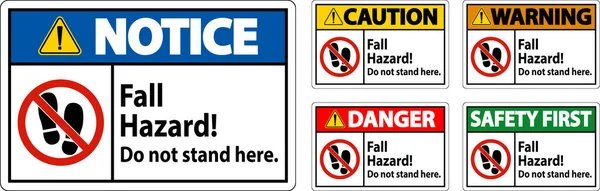 Danger Sign Fall Hazard Stand Here White Background — Stock Vector