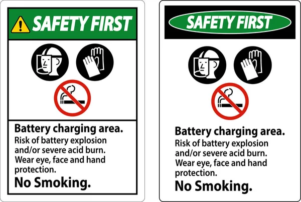 Sicherheit First Sign Batterieladebereich Risiko Von Batterieexplosionen Oder Schwerer Säureverbrennung — Stockvektor