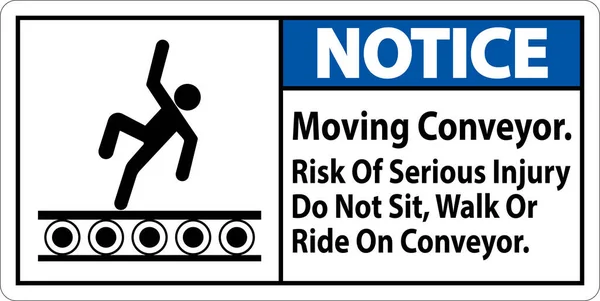 stock vector Notice Sign Moving Conveyor, Risk Of Serious Injury Do Not Sit Walk Or Ride On Conveyor