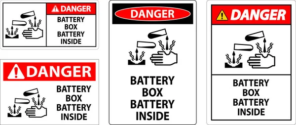 Kotak Baterai Bahaya Dalam Tanda Dengan Simbol - Stok Vektor