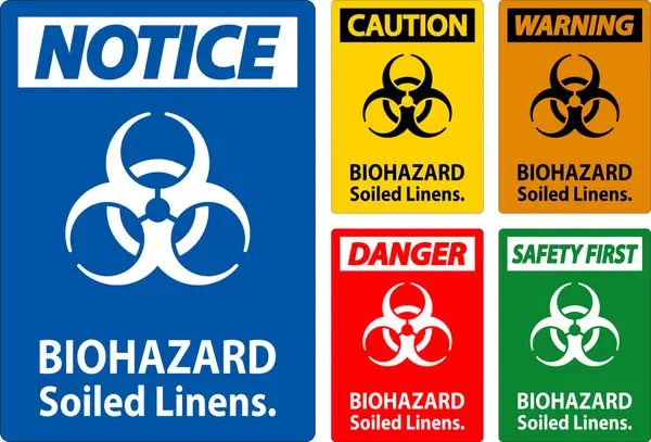 Biológiai Veszélyre Figyelmeztető Címke Szennyezett Ágynemű — Stock Vector