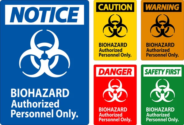 Etiqueta Advertencia Personal Autorizado Solo Para Riesgos Biológicos — Vector de stock