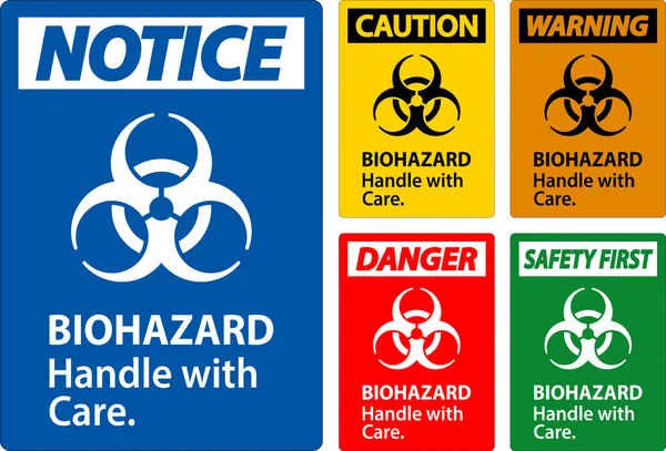 Biológiai Veszélyességre Figyelmeztető Címke Biohazard Handle Care — Stock Vector