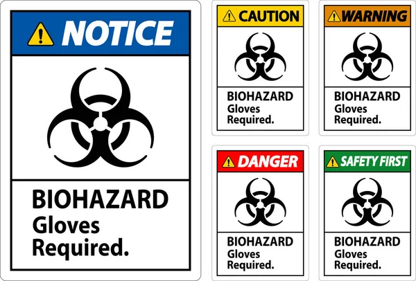 Biohazard Warning Label Biohazard Gloves Required — Stockový vektor