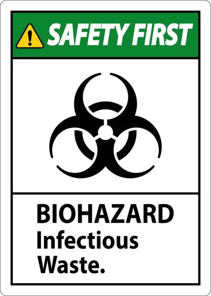 Seguridad Los Riesgos Biológicos Primera Etiqueta Residuos Infecciosos Riesgo Biológico — Vector de stock