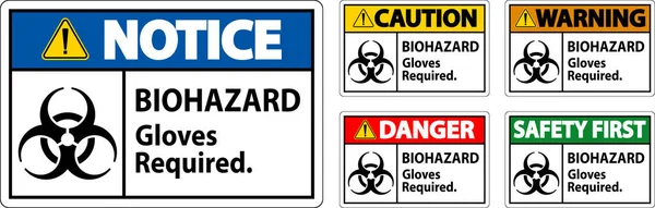 Biohazard Aviso Rótulo Luvas Risco Biológico Necessárias —  Vetores de Stock
