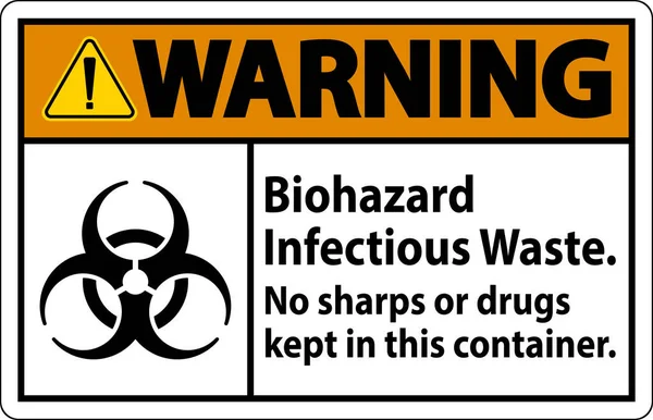 Uyarı Etiketi Biyolojik Tehlike Atık Konteynırda Keskinlik Uyuşturucu Yok — Stok Vektör