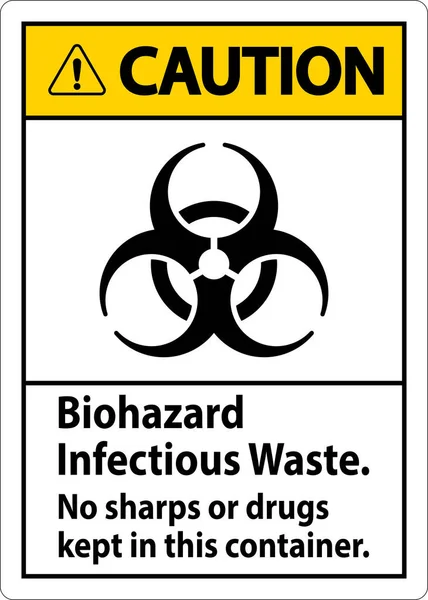 Caution Label Biohazard Infectious Waste Sharps Drugs Kept Container — Stock Vector