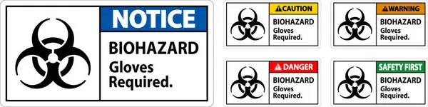 Biohazard Warning Label Biohazard Gloves Required — Stockový vektor