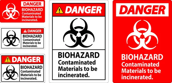 Biohazard Danger Label Biohazard Kontaminované Materiály Které Mají Být Spáleny — Stockový vektor