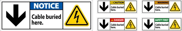 Câble Danger Sign Enterré Ici Avec Flèche Vers Bas Symbole — Image vectorielle