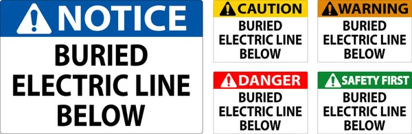 Segno Cautela Sepolto Linea Elettrica Qui Sotto Sfondo Bianco — Vettoriale Stock