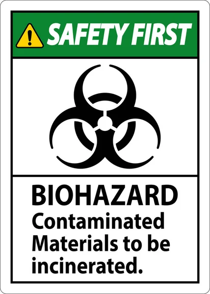 Seguridad Los Riesgos Biológicos Primera Etiqueta Materiales Contaminados Por Riesgos — Vector de stock
