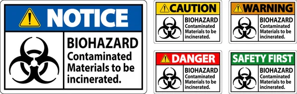 Biohazard Warning Label Biohazard Contaminated Materials Incinerated — Stockový vektor