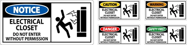 Предупреждающий Знак Электрический Шкаф Входите Разрешения — стоковый вектор