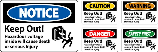 Danger Sign Keep Out Опасное Напряжение Внутри Приведет Смерти Серьезной — стоковый вектор