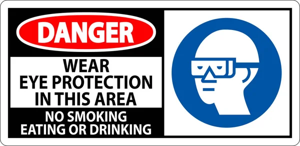 Veszély Jel Viseljen Szemvédelmet Ezen Területen Tilos Dohányzás Evés Vagy — Stock Vector