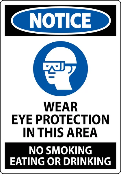 Notice Sign Wear Eye Protection Area Smoking Eating Drinking — Stock Vector