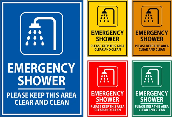 Notfall Duschen Schild Bitte Halten Sie Diesen Bereich Frei Und — Stockvektor