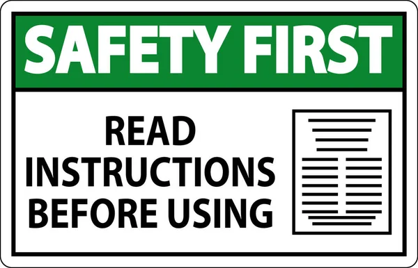 Safety First Machine Sign Lesen Sie Anweisungen Vor Dem Gebrauch — Stockvektor