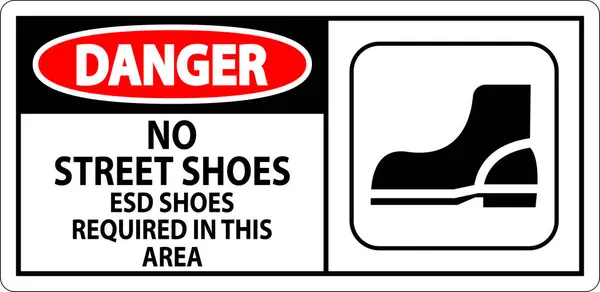 Danger Sign Street Shoes Esd Shoes Required Area — стоковый вектор