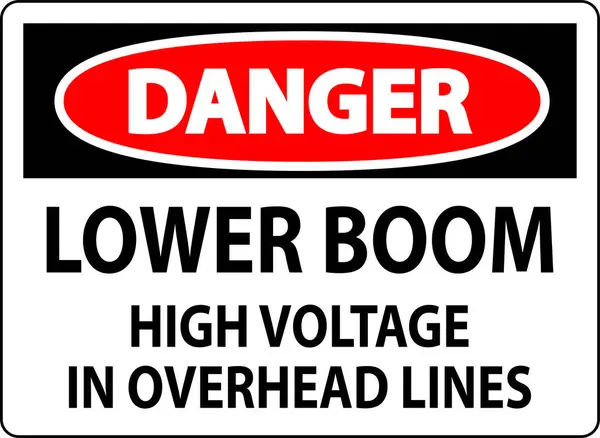 電気安全サイン危険 オーバーヘッドラインの低ブーム高電圧 — ストックベクタ