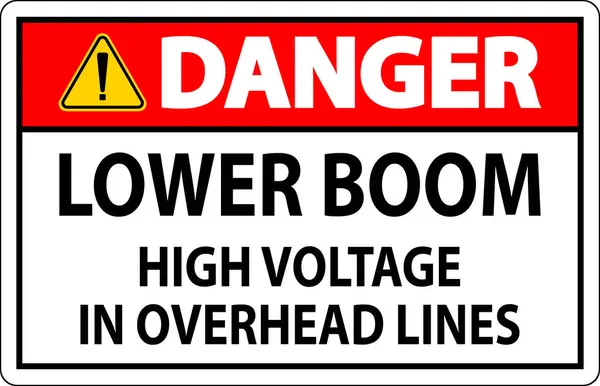 電気安全サイン危険 オーバーヘッドラインの低ブーム高電圧 — ストックベクタ