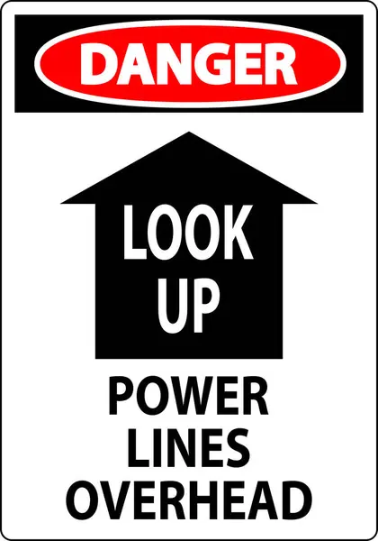 Electrical Safety Sign Danger Look Power Lines Overhead — Stock Vector