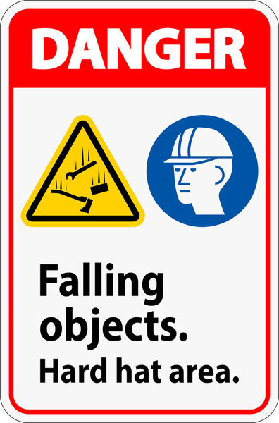 Знак опасности, падающие объекты Жесткая шляпа области