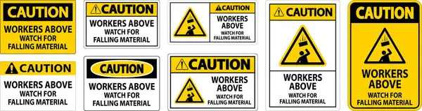 Caution Sign Workers Watch Falling Material — Stock Vector