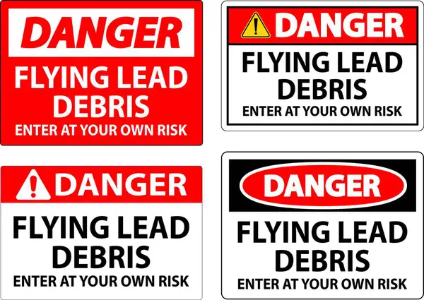 stock vector Danger sign warning about the dangers of flying lead debris, indicating entry at one's own risk.