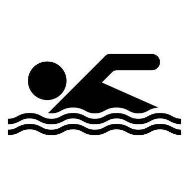 Bu minimalist yüzme ikonu fitness, boş zaman ve su aktivitelerini temsil ediyor. Sağlık, su sporları ve eğlence eğlencesi için ideal.