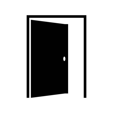 Temiz beyaz arka planda asgari siyah kapı simgesi. Çeşitli projelerde giriş, erişim ve iç tasarım kavramlarını temsil etmek için mükemmel..