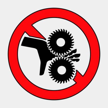 Bu görüntüde mekanik ekipmanlara yönelik güvenlik önlemlerini sembolize eden bir uyarı işareti var. Tasarım belirgin şekilde gösterilen dişlileri içeriyor, bu da çalışmadaki tehlikeyi gösteriyor.