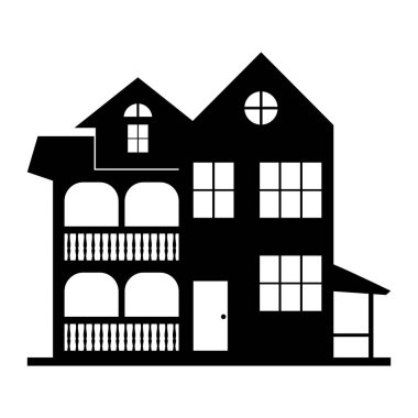 Zarif mimari detaylara sahip klasik bir evin silueti, ev dekorasyonu veya yaratıcı projeler için idealdir..