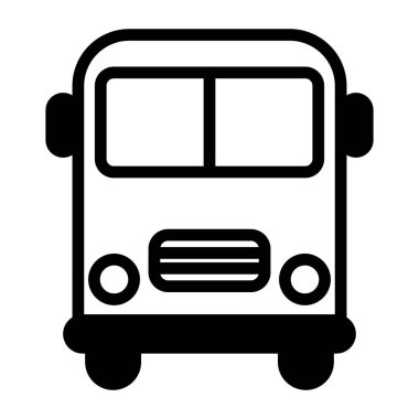 Bir otobüsün minimalist siyah beyaz simgesi, ulaşım, toplu taşıma veya şehir içi seyahatle ilgili kavramları göstermek için mükemmel.