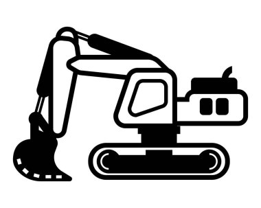 Bir kazıcının bu siyah ve beyaz grafiği inşaat ile ilgili projeler, makineler ve endüstriyel temalar için mükemmeldir..