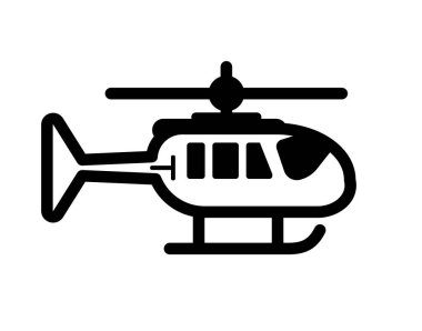 Bu basit siyah helikopter ikonu havacılık ve ulaşımı temsil ediyor. Uçuş, seyahat veya acil durum hizmetleriyle ilgili projeler için idealdir, temiz bir tasarıma sahiptir..
