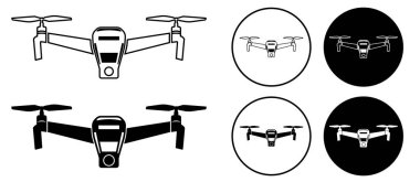 Bu çeşitli dron simgesi, siyah ve beyaz gösterişli tasarımlar içeren çeşitli stil ve biçimlerde sergiler. Teknoloji ve havacılık projeleri için mükemmel..