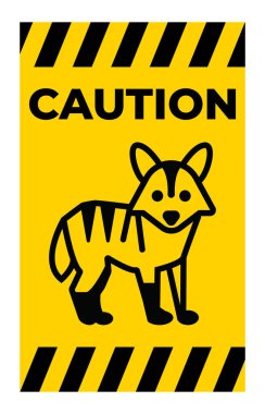 A vibrant caution sign featuring a playful cartoon animal on a bright yellow background. Perfect for safety-related themes or playful designs. clipart