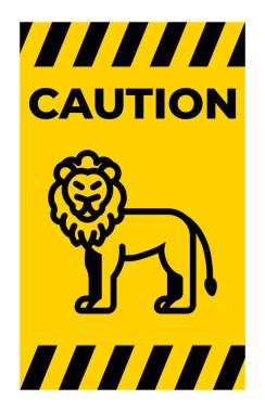 This vibrant yellow caution sign features a playful lion icon, emphasizing safety and alertness. Perfect for creative projects or educational materials. clipart