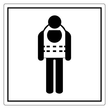 Güvenlik, koruma ve işyeri farkındalığını temsil etmek için uygun bir güvenlik yeleği giyen kişiyi tasvir eden minimalist simge.