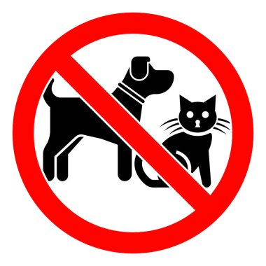 Yuvarlak Kırmızı / Kırmızı Sembolün İçinde Siyah Köpek ve Kedi barındıran Evcil Hayvan Uyarı İşareti Yok