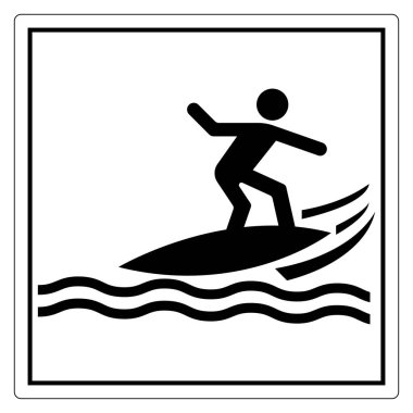 Minimalist tasarım tarzında sörf tahtasında sörf yapan bir sörfçünün Siyah ve Beyaz Simgesi