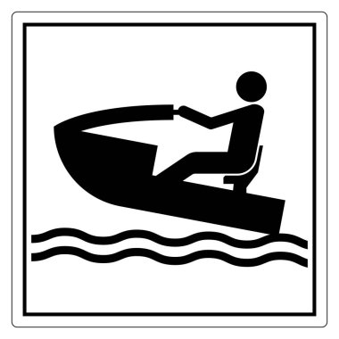 Dalgalı Çizgilerle Su Yüzeyi Üzerinde Küçük Teknede Bir Kişi Minimalist Siyah ve Beyaz Simgesi