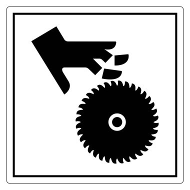 Bu grafikte dairesel testereye uzanan bir el var. Uyarı işareti olarak kullanılıyor. Atölyelerde güvenlik ve risk bilincinin önemini vurguluyor.