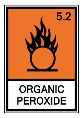 Görüntü, tehlikeli kimyasallarla ilişkili yangın risklerini vurgulayan organik bir peroksit uyarısı içeriyor. Güvenlik farkındalığı materyalleri için ideal.